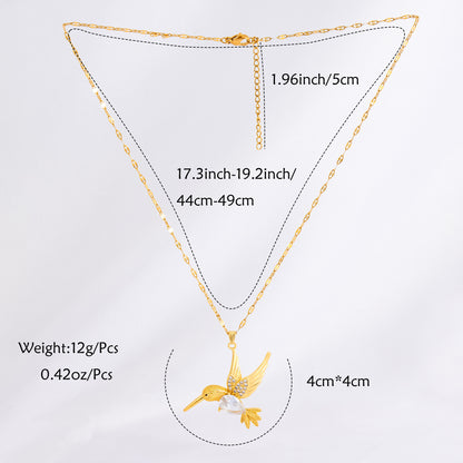 Wholesale Vintage Style Bird Stainless Steel Plating Inlay 18k Gold Plated Rhinestones Zircon Pendant Necklace