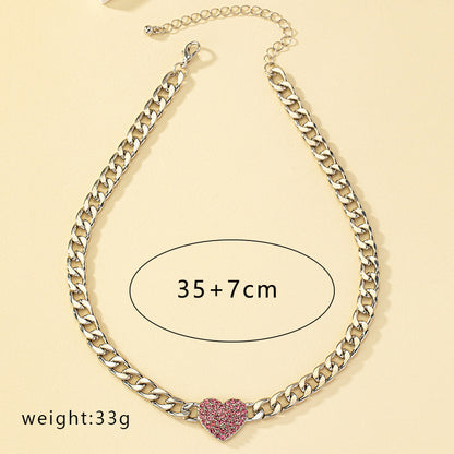 Hip-hop Retro Punk Heart Shape Alloy Inlay Rhinestones Women's Pendant Necklace