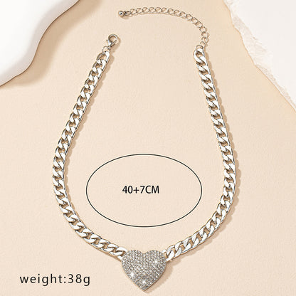 Hip-hop Retro Punk Heart Shape Alloy Inlay Rhinestones Women's Pendant Necklace