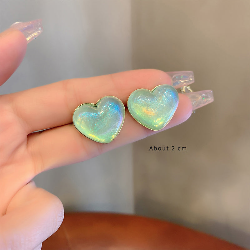 1 Pair Cute Simple Style Heart Shape Inlay Copper Alloy Acrylic Ear Studs