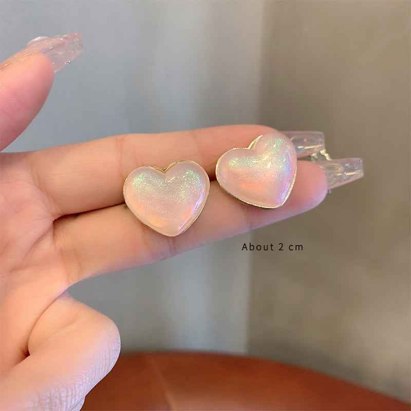 1 Pair Cute Simple Style Heart Shape Inlay Copper Alloy Acrylic Ear Studs