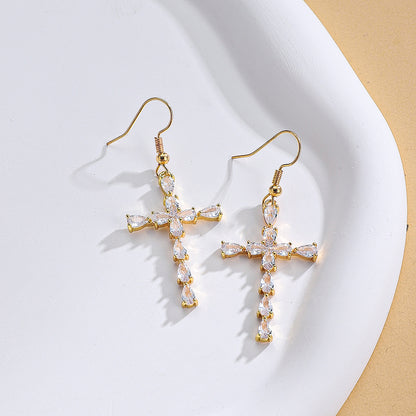 1 Pair Vintage Style Cross Plating Copper Drop Earrings