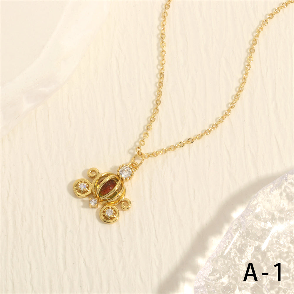 Simple Style Pumpkin Car Copper 18k Gold Plated Crystal Zircon Pendant Necklace In Bulk