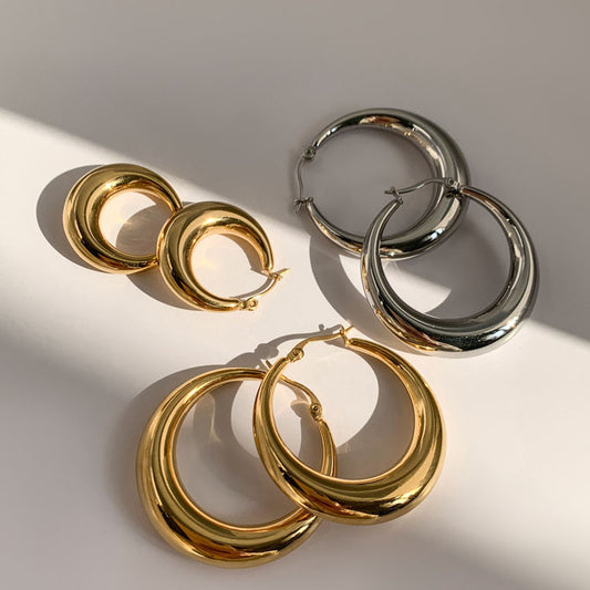 1 Pair Vintage Style Geometric Solid Color Plating Titanium Steel 18k Gold Plated Hoop Earrings