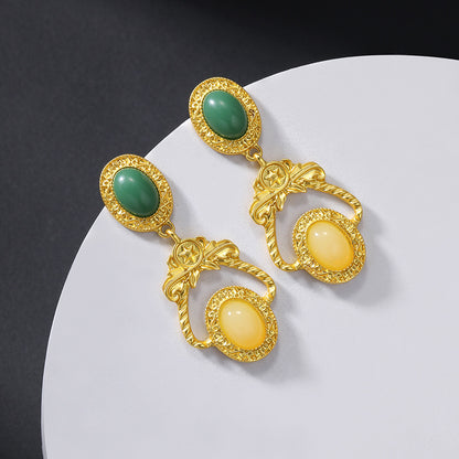 1 Pair Vintage Style Round Oval Flower Plating Alloy Drop Earrings