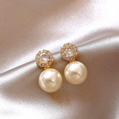 1 Pair Sweet Geometric Round Plating Imitation Pearl Drop Earrings