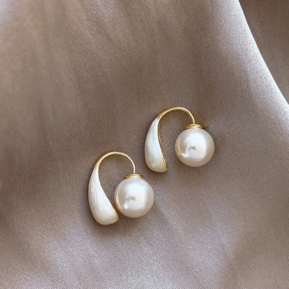 1 Pair Sweet Geometric Round Plating Imitation Pearl Drop Earrings