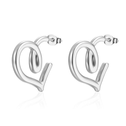 1 Pair Vintage Style Geometric Heart Shape Plating Stainless Steel Ear Studs