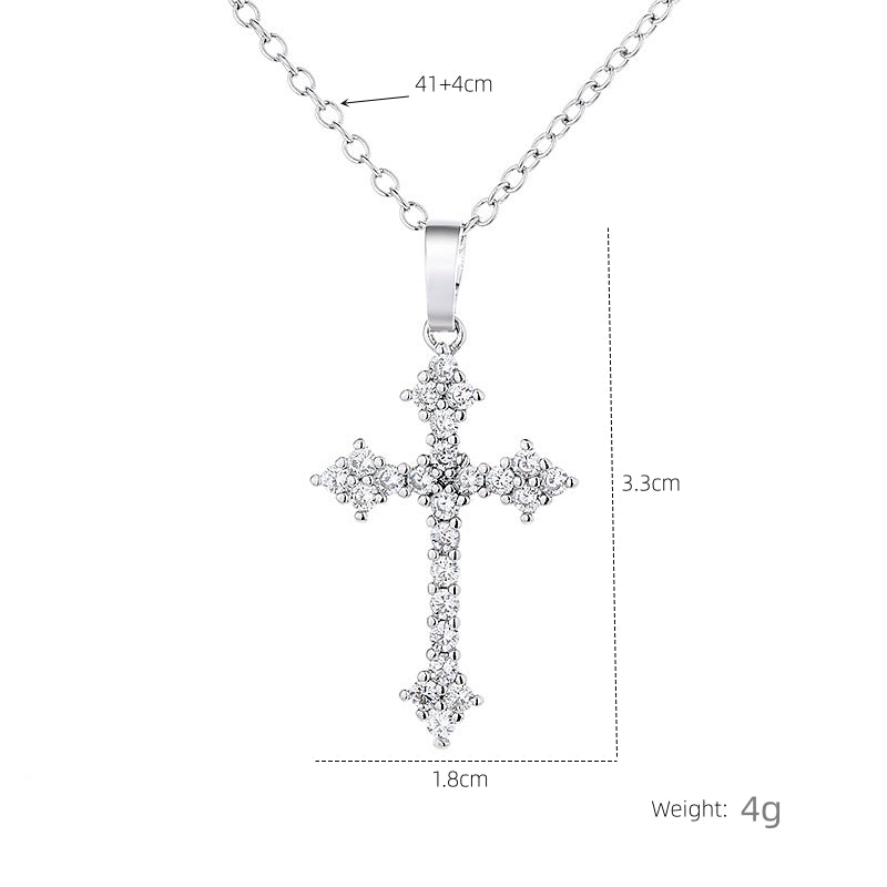 Simple Style Cross Titanium Steel Copper White Gold Plated Zircon Pendant Necklace In Bulk