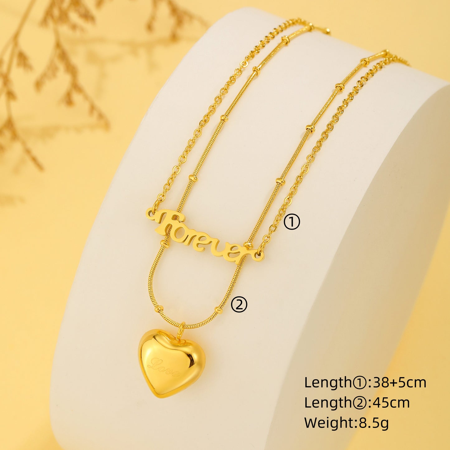 Vintage Style Sun Letter Heart Shape Titanium Steel Plating 18k Gold Plated Pendant Necklace