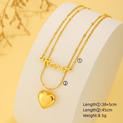 Vintage Style Sun Letter Heart Shape Titanium Steel Plating 18k Gold Plated Pendant Necklace