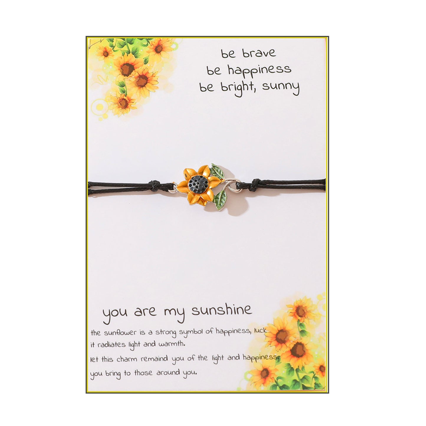 Sweet Sunflower Plant Bee Ccb Pu Leather Alloy Enamel Plating Inlay Rhinestones Gold Plated Rhodium Plated Unisex Drawstring Bracelets