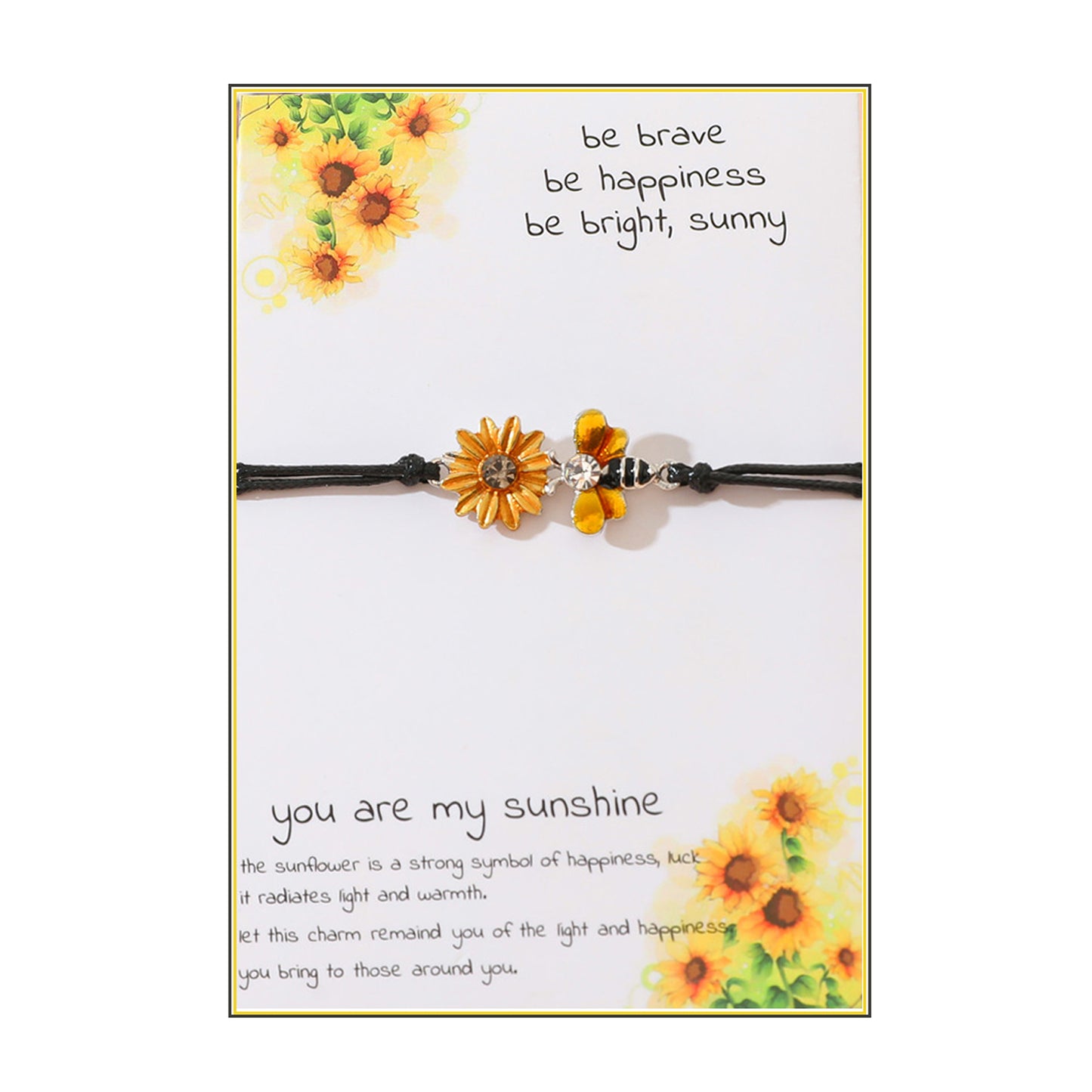 Sweet Sunflower Plant Bee Ccb Pu Leather Alloy Enamel Plating Inlay Rhinestones Gold Plated Rhodium Plated Unisex Drawstring Bracelets