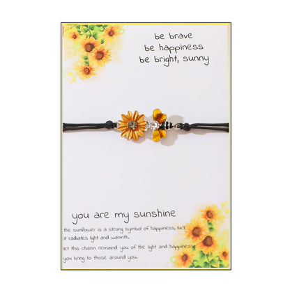 Sweet Sunflower Plant Bee Ccb Pu Leather Alloy Enamel Plating Inlay Rhinestones Gold Plated Rhodium Plated Unisex Drawstring Bracelets