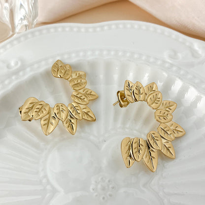 1 Pair Casual Classical Romantic Leaves Plating Stainless Steel Gold Plated Ear Studs