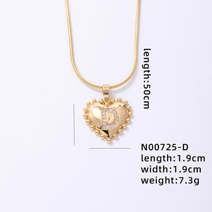 Ig Style Simple Style Letter Heart Shape Stainless Steel Copper 18k Gold Plated Zircon Pendant Necklace In Bulk