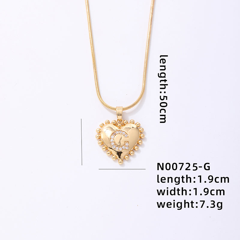 Ig Style Simple Style Letter Heart Shape Stainless Steel Copper 18k Gold Plated Zircon Pendant Necklace In Bulk