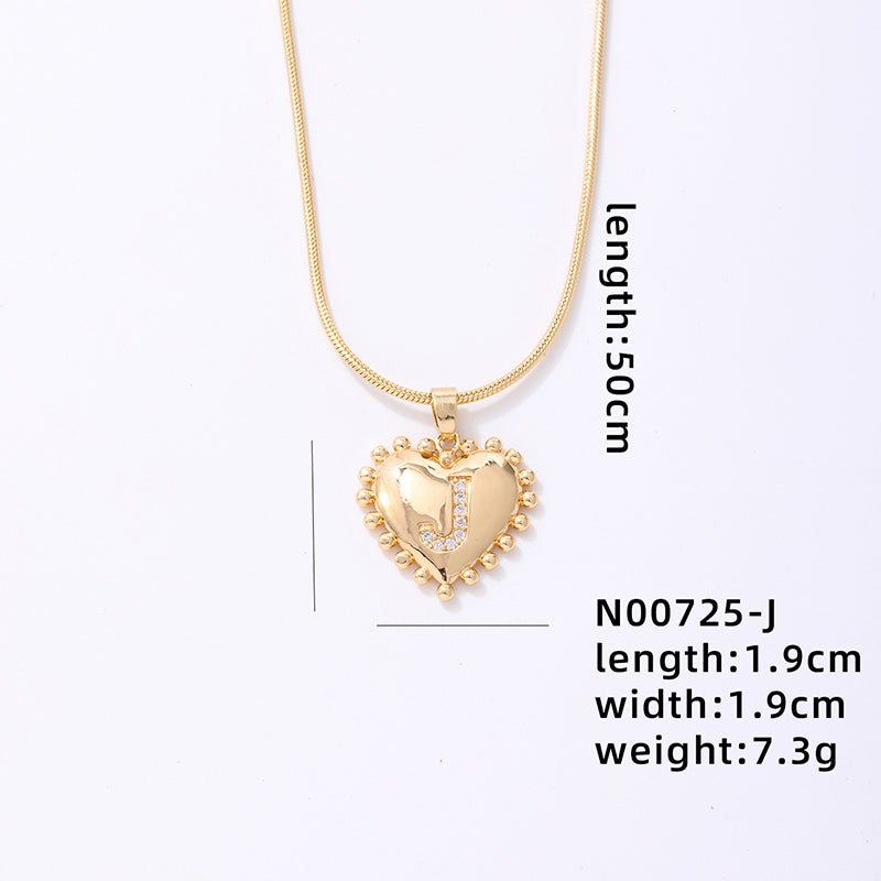 Ig Style Simple Style Letter Heart Shape Stainless Steel Copper 18k Gold Plated Zircon Pendant Necklace In Bulk