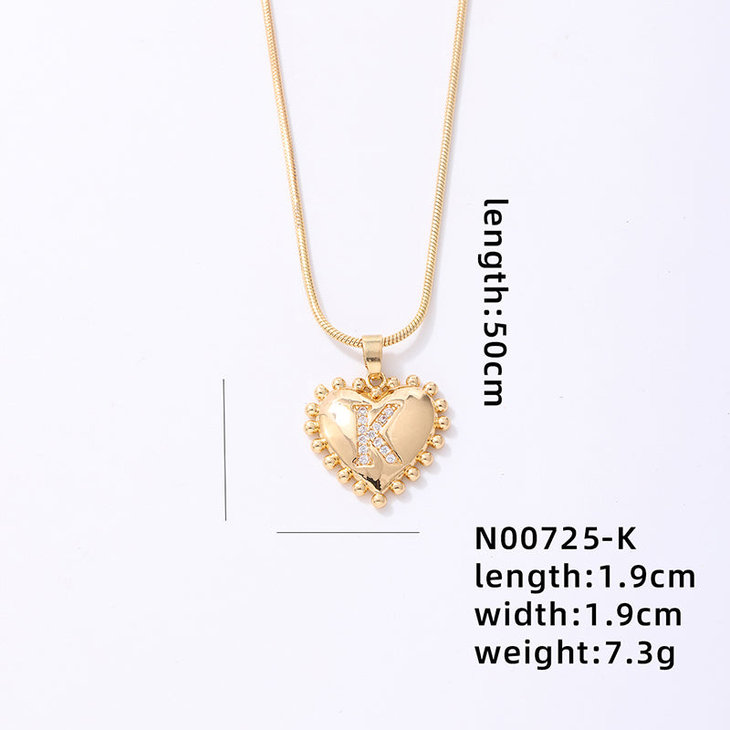 Ig Style Simple Style Letter Heart Shape Stainless Steel Copper 18k Gold Plated Zircon Pendant Necklace In Bulk