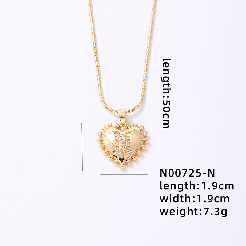 Ig Style Simple Style Letter Heart Shape Stainless Steel Copper 18k Gold Plated Zircon Pendant Necklace In Bulk