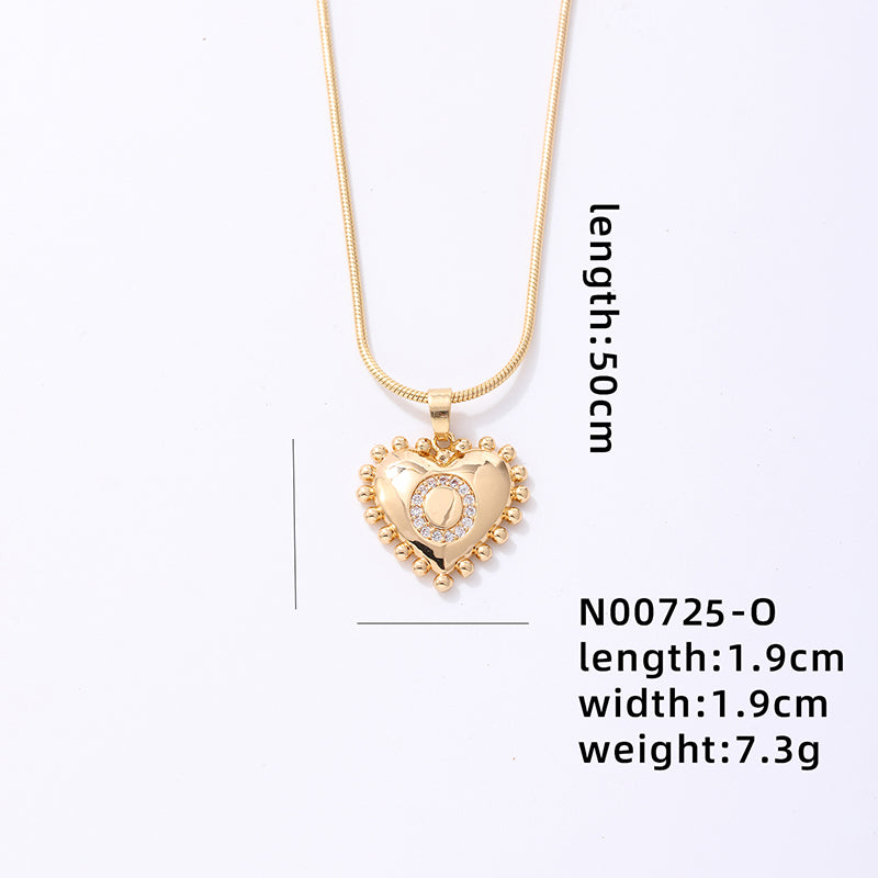 Ig Style Simple Style Letter Heart Shape Stainless Steel Copper 18k Gold Plated Zircon Pendant Necklace In Bulk