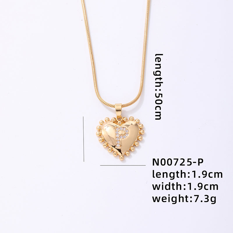 Ig Style Simple Style Letter Heart Shape Stainless Steel Copper 18k Gold Plated Zircon Pendant Necklace In Bulk