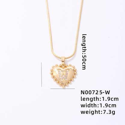 Ig Style Simple Style Letter Heart Shape Stainless Steel Copper 18k Gold Plated Zircon Pendant Necklace In Bulk