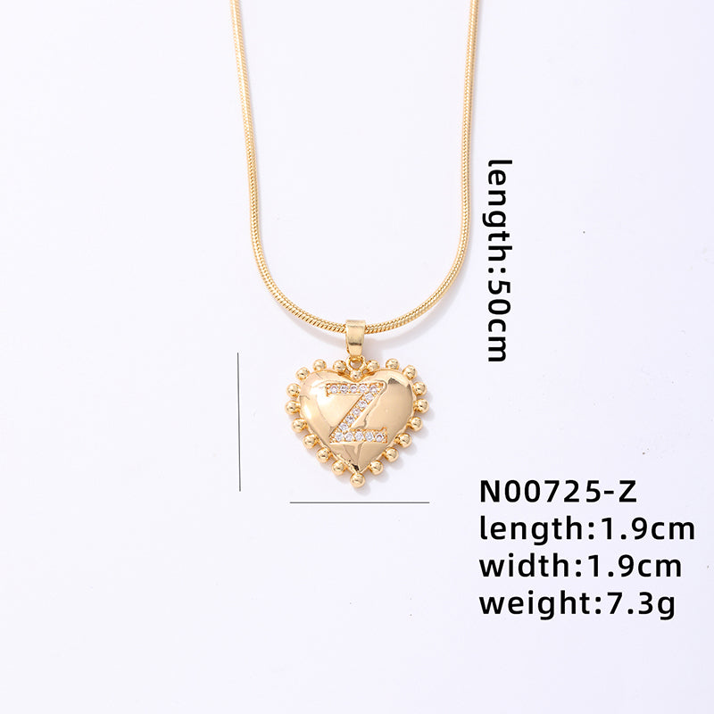 Ig Style Simple Style Letter Heart Shape Stainless Steel Copper 18k Gold Plated Zircon Pendant Necklace In Bulk