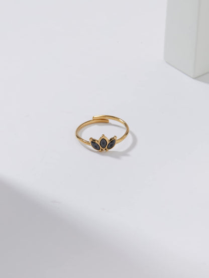 Simple Style Classic Style Geometric Stainless Steel Plating Inlay Obsidian 18k Gold Plated Adjustable Ring