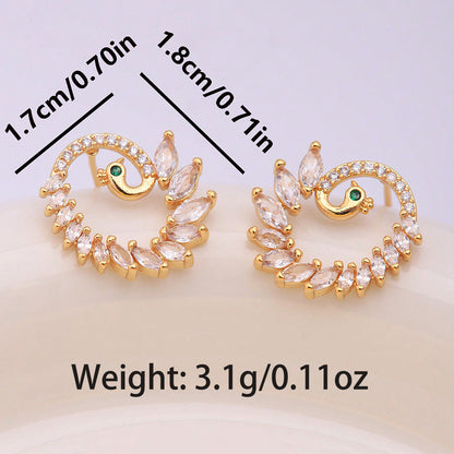 1 Pair Elegant Lady Simple Style Leaves Plating Inlay Brass Zircon 18k Gold Plated Ear Studs