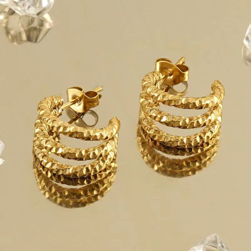 1 Pair Retro C Shape Plating Stainless Steel 18k Gold Plated Ear Studs