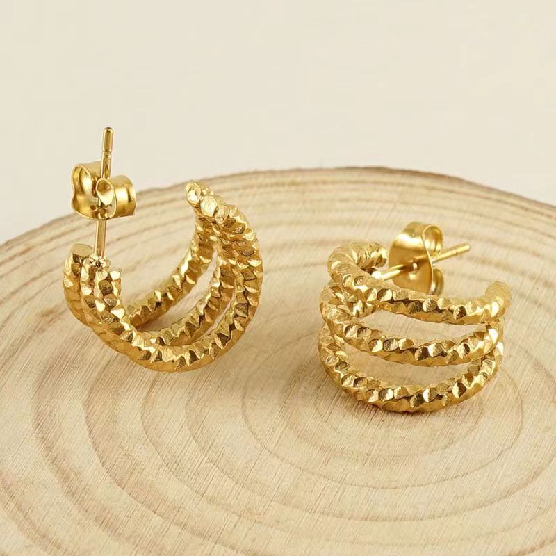 1 Pair Retro C Shape Plating Stainless Steel 18k Gold Plated Ear Studs