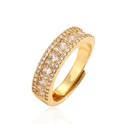 Elegant Luxurious Round Copper Plating Inlay Zircon 18k Gold Plated Open Rings