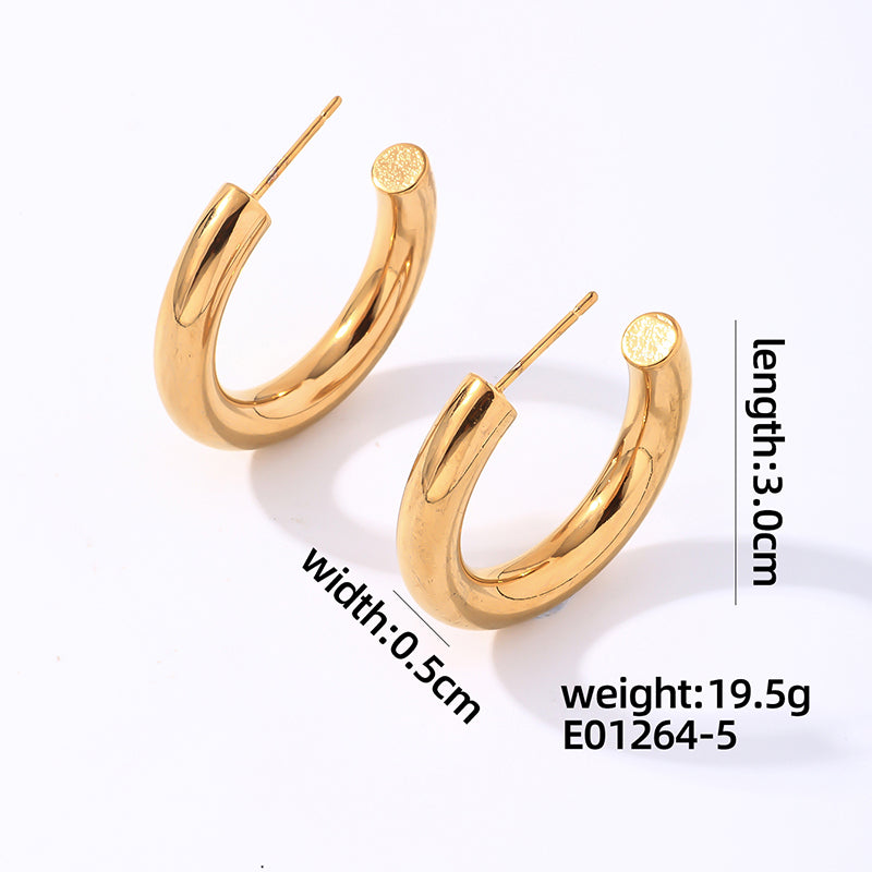 1 Pair Simple Style Geometric Oval Polishing Plating Stainless Steel Gold Plated Ear Studs