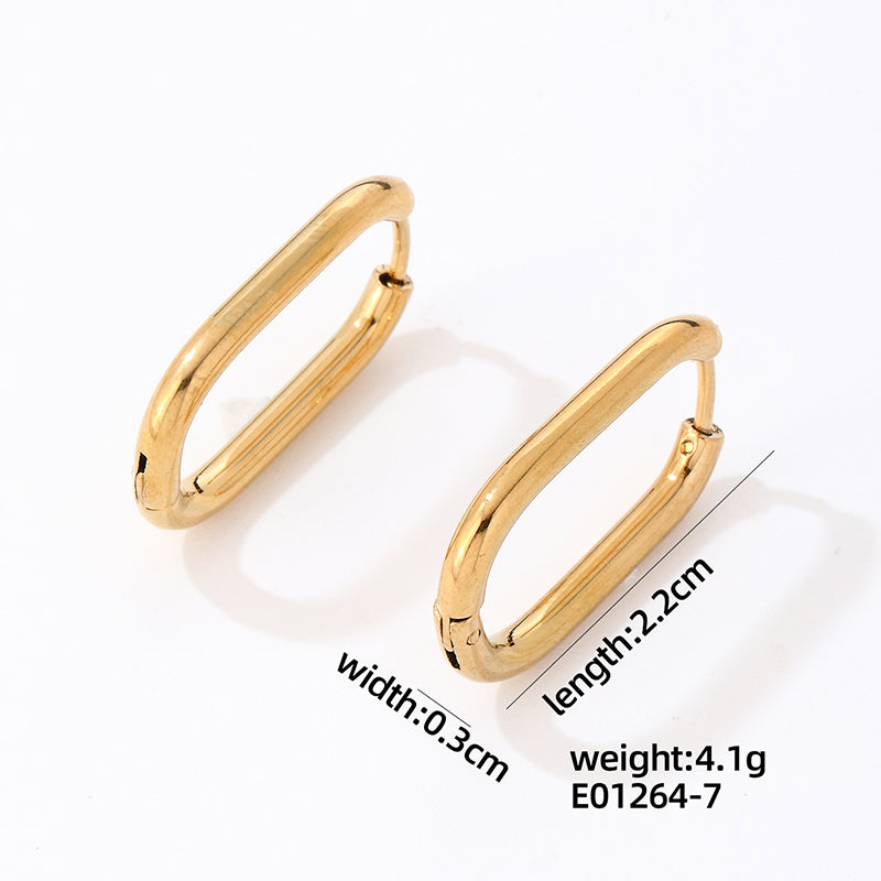 1 Pair Simple Style Geometric Oval Polishing Plating Stainless Steel Gold Plated Ear Studs