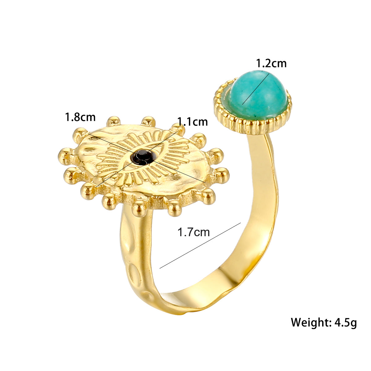 Retro Devil's Eye Stainless Steel Plating Inlay Turquoise 18k Gold Plated Open Rings