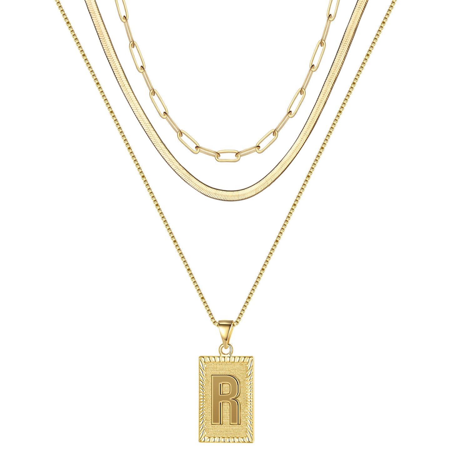 Hip-hop Cool Style Letter Rectangle Copper Plating 14k Gold Plated Layered Necklaces