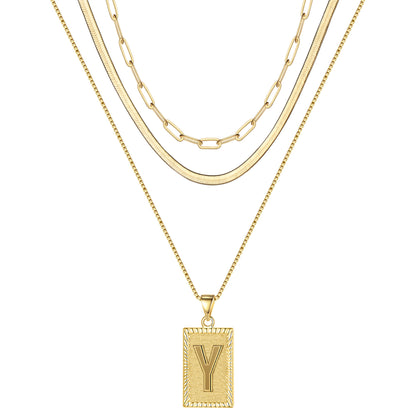 Hip-hop Cool Style Letter Rectangle Copper Plating 14k Gold Plated Layered Necklaces