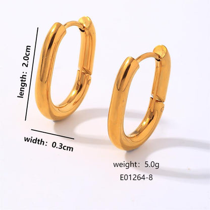 1 Pair Simple Style Geometric Oval Polishing Plating Stainless Steel Gold Plated Ear Studs