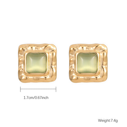 1 Pair Elegant Retro Square Polishing Plating Inlay Stainless Steel Opal Lapis Lazuli Gold Plated Ear Studs