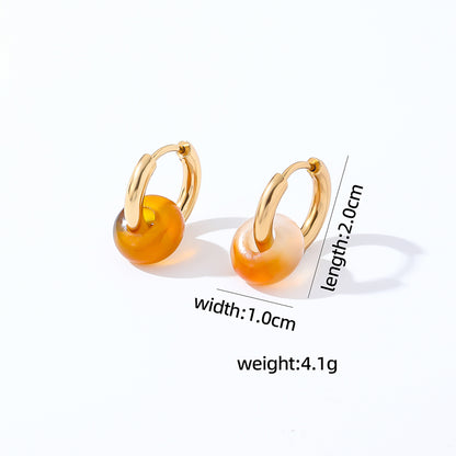 1 Pair Retro Simple Style Round Plating Stainless Steel Natural Stone Hoop Earrings