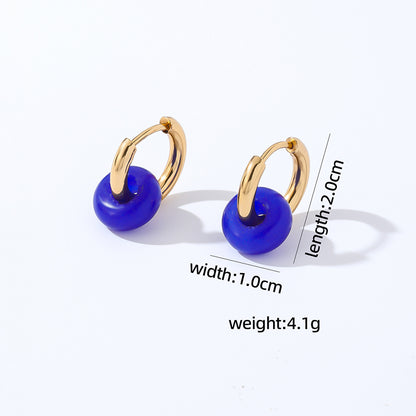 1 Pair Retro Simple Style Round Plating Stainless Steel Natural Stone Hoop Earrings