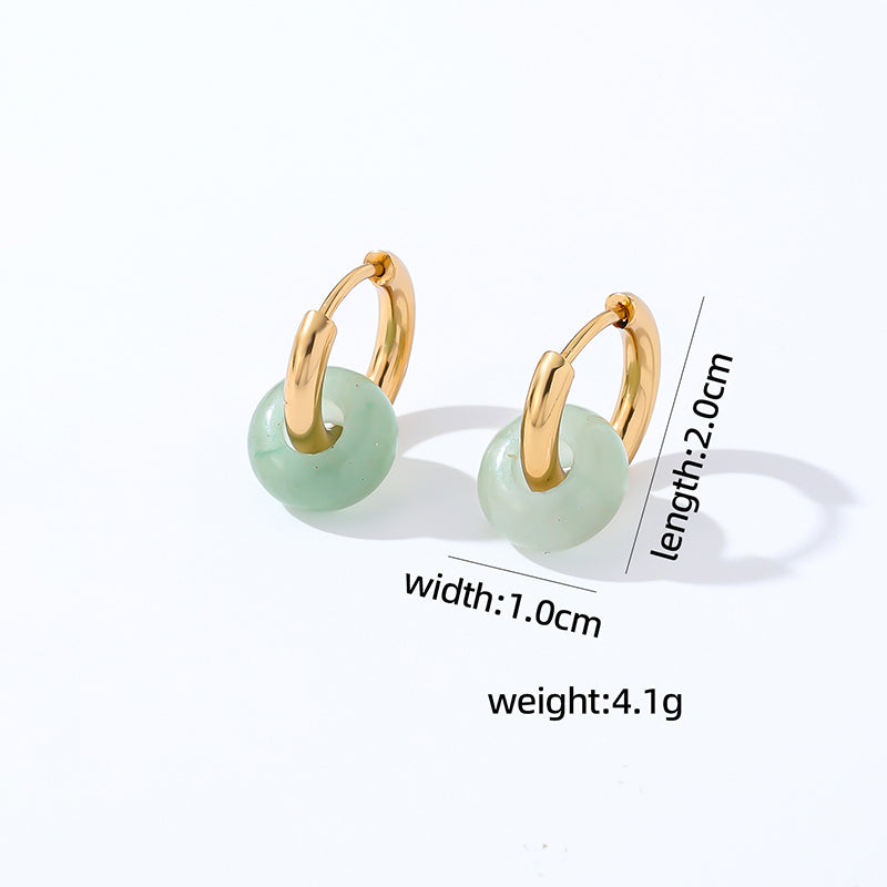 1 Pair Retro Simple Style Round Plating Stainless Steel Natural Stone Hoop Earrings