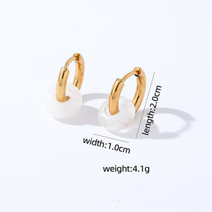 1 Pair Retro Simple Style Round Plating Stainless Steel Natural Stone Hoop Earrings