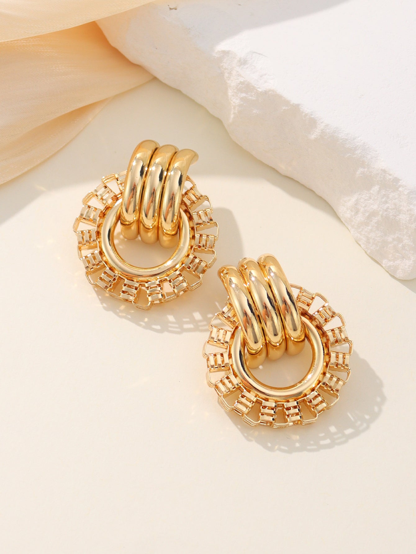 1 Pair Retro Roman Style Geometric Plating Metal 14k Gold Plated Ear Studs