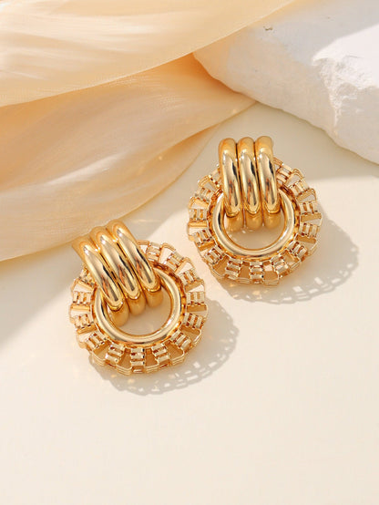 1 Pair Retro Roman Style Geometric Plating Metal 14k Gold Plated Ear Studs