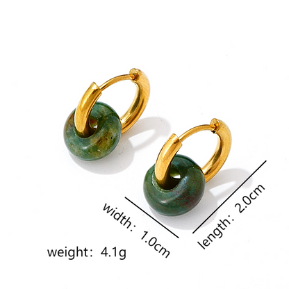 1 Pair Retro Simple Style Round Plating Stainless Steel Natural Stone Hoop Earrings