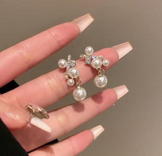 1 Pair Sweet Geometric Round Plating Imitation Pearl Drop Earrings