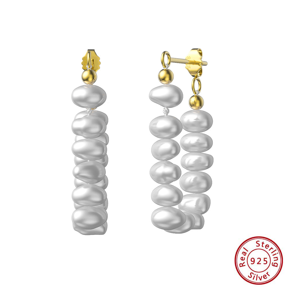 1 Pair Modern Style Simple Style Geometric Plating Freshwater Pearl Sterling Silver 14k Gold Plated Earrings