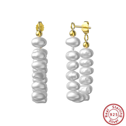 1 Pair Modern Style Simple Style Geometric Plating Freshwater Pearl Sterling Silver 14k Gold Plated Earrings